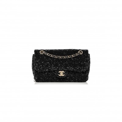 CHANEL SEQUIN EMBROIDERED MEDIUM FLAP BAG BLACK 189545 (25*16*6cm)